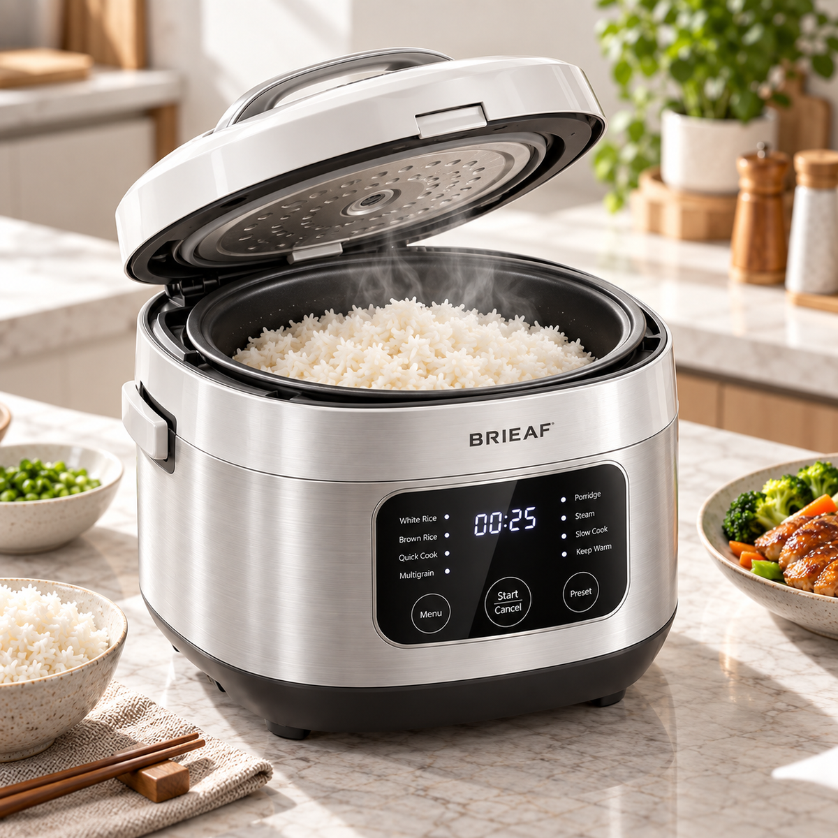 BRIEAF® GrainAura Max 5L Smart Rice Cooker – 3D Surround Heating, Non-Stick Inner Pot, Preset Timer, Keep-Warm, Anti-Overflow & Easy-Clean Family Cooking 🍚