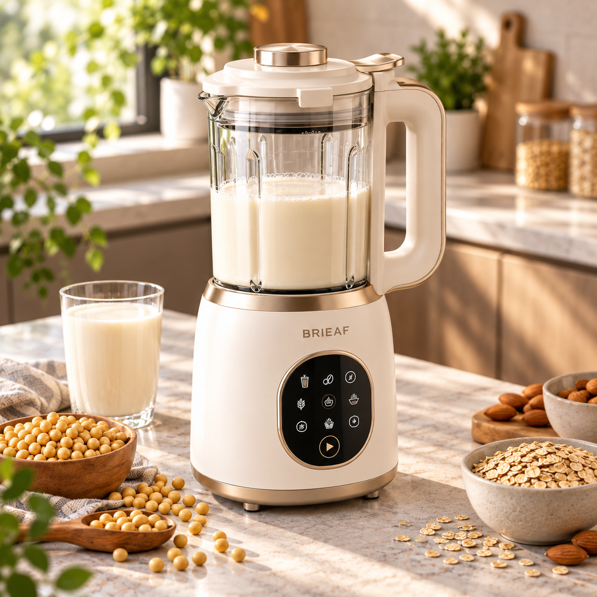 BRIEAF® SoyPure Pro 12-in-1 Soy Milk Maker – Quiet No-Soak Blending, Smart Self-Cleaning, Nutrient-Lock Heating & BPA-Free Plant Milk Preparation ✨