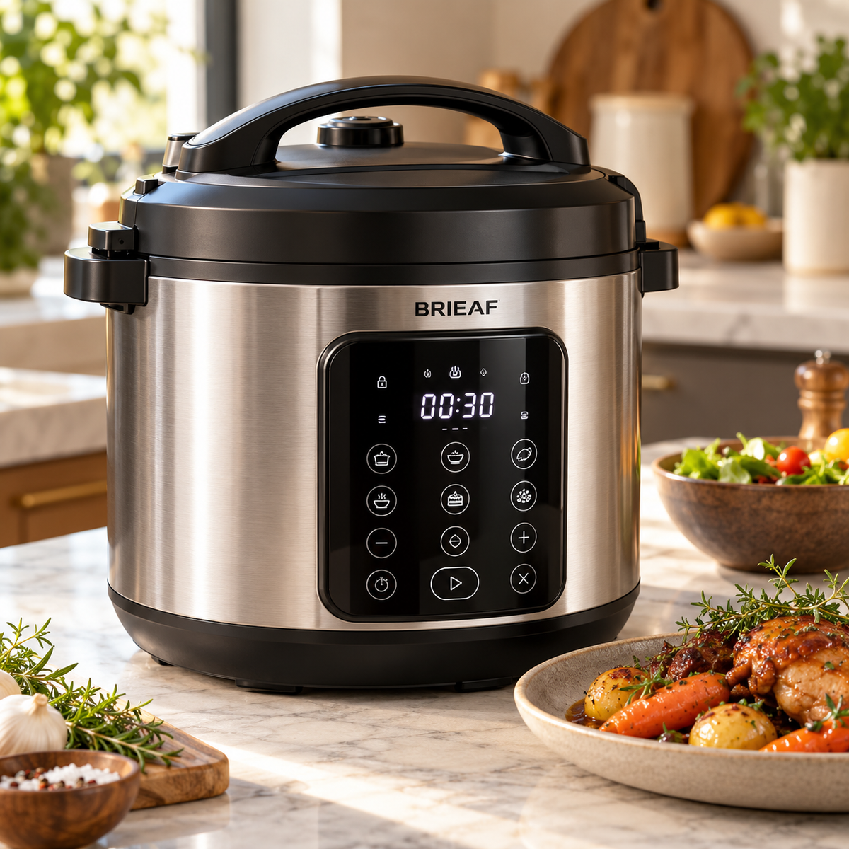 BRIEAF® Pressura Pro 6QT Smart Pressure Cooker – Diamond-Infused Non-Stick Pot, One-Touch Pressure Release, Durable Aluminum Alloy & Energy-Saving Fast Cooking 🌹