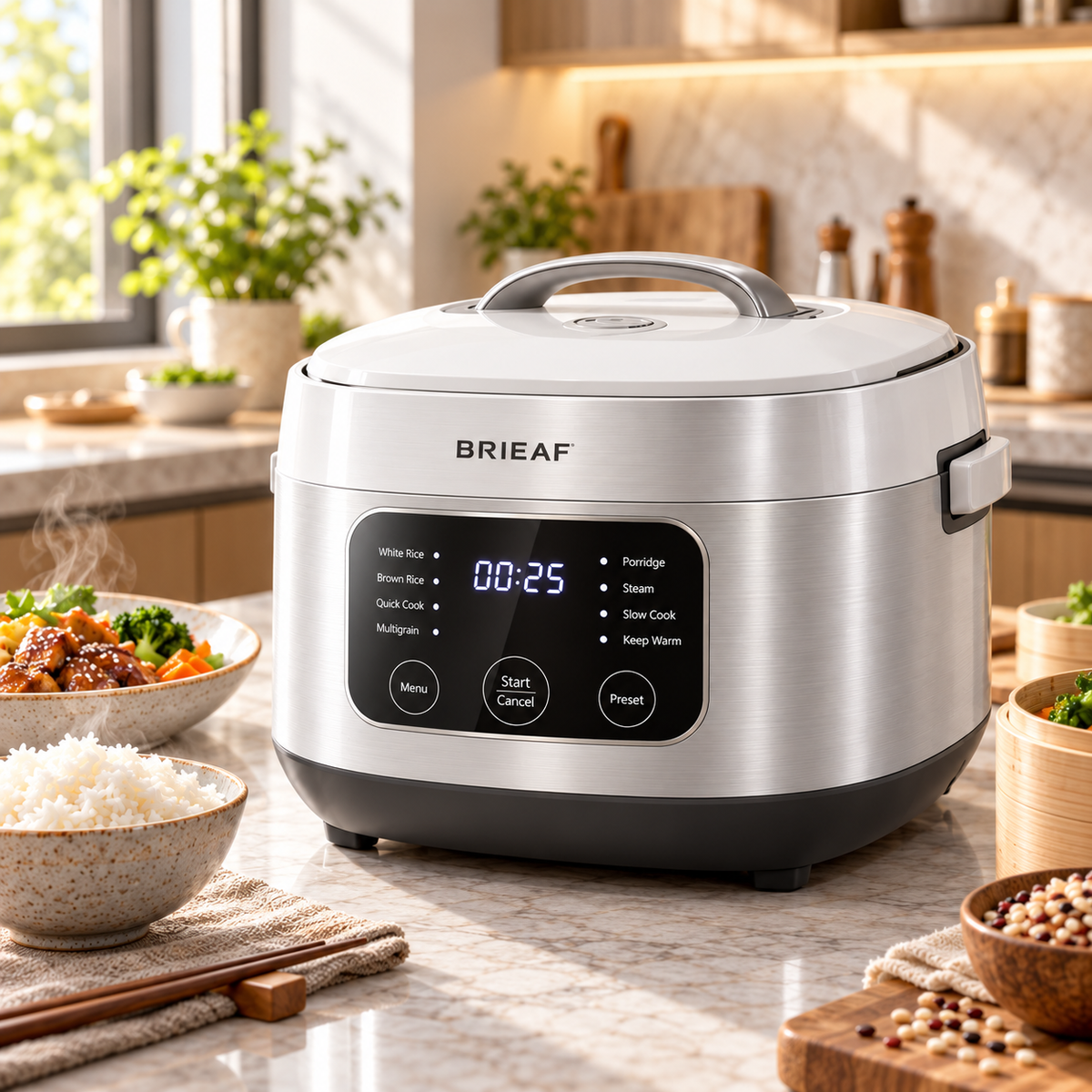 BRIEAF® GrainAura Max 5L Smart Rice Cooker – 3D Surround Heating, Non-Stick Inner Pot, Preset Timer, Keep-Warm, Anti-Overflow & Easy-Clean Family Cooking 🍚