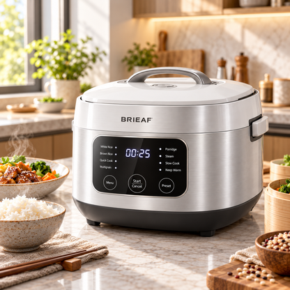 BRIEAF® GrainAura Max 5L Smart Rice Cooker – 3D Surround Heating, Non-Stick Inner Pot, Preset Timer, Keep-Warm, Anti-Overflow & Easy-Clean Family Cooking 🍚