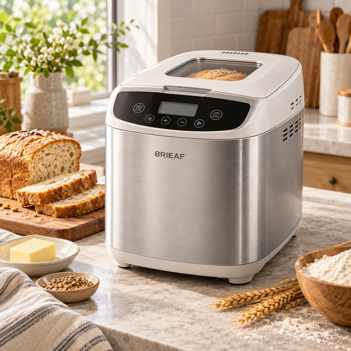BRIEAF® BakeNest Pro Smart Bread Maker – Intelligent Fermentation, Precision Temperature Control, Removable Bread Pan, Quiet Operation & Easy-Clean Toast and Cake Baking 🍞