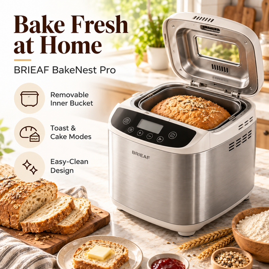 BRIEAF® BakeNest Pro Smart Bread Maker – Intelligent Fermentation, Precision Temperature Control, Removable Bread Pan, Quiet Operation & Easy-Clean Toast and Cake Baking 🍞