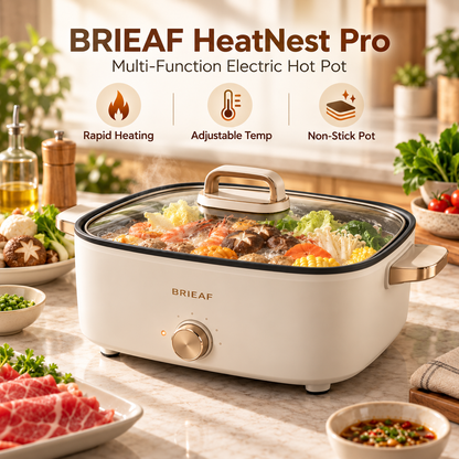 BRIEAF® HeatNest Pro Multi-Function Electric Hot Pot – Rapid Heating, Adjustable Temperature Control, Non-Stick Cooking for Hot Pot, Soup, Stew & Everyday Family Meals 🥑