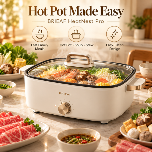 BRIEAF® HeatNest Pro Multi-Function Electric Hot Pot – Rapid Heating, Adjustable Temperature Control, Non-Stick Cooking for Hot Pot, Soup, Stew & Everyday Family Meals 🥑