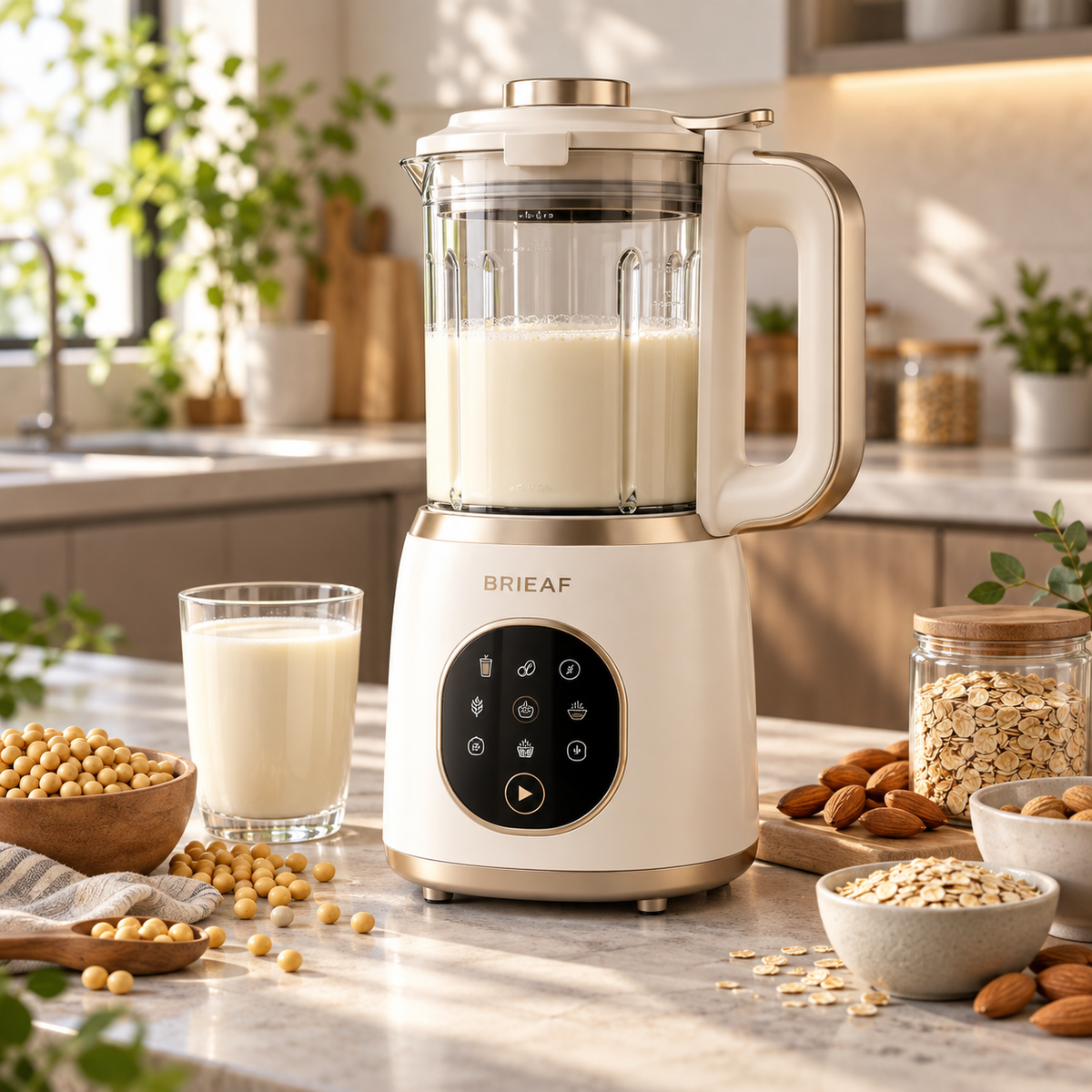 BRIEAF® SoyPure Pro 12-in-1 Soy Milk Maker – Quiet No-Soak Blending, Smart Self-Cleaning, Nutrient-Lock Heating & BPA-Free Plant Milk Preparation ✨