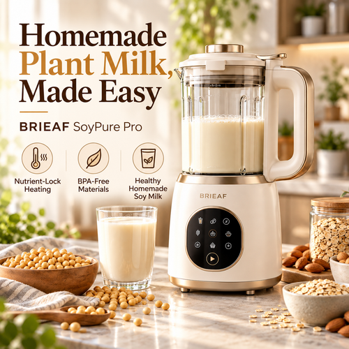 BRIEAF® SoyPure Pro 12-in-1 Soy Milk Maker – Quiet No-Soak Blending, Smart Self-Cleaning, Nutrient-Lock Heating & BPA-Free Plant Milk Preparation ✨