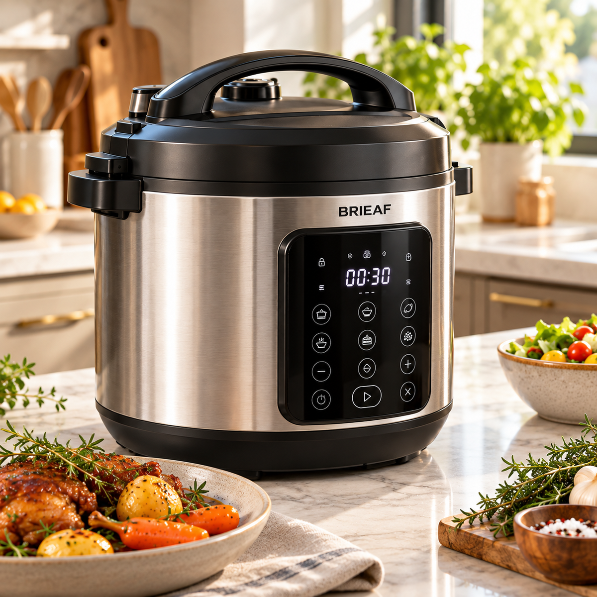 BRIEAF® Pressura Pro 6QT Smart Pressure Cooker – Diamond-Infused Non-Stick Pot, One-Touch Pressure Release, Durable Aluminum Alloy & Energy-Saving Fast Cooking 🌹