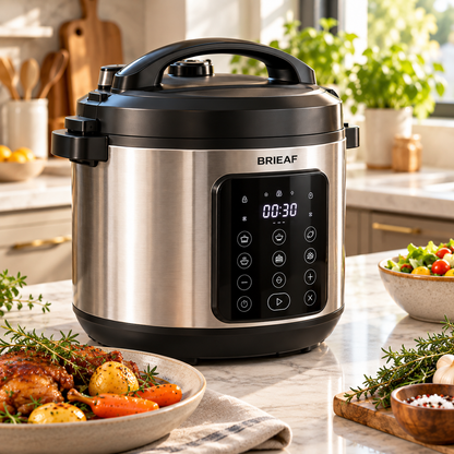 BRIEAF® Pressura Pro 6QT Smart Pressure Cooker – Diamond-Infused Non-Stick Pot, One-Touch Pressure Release, Durable Aluminum Alloy & Energy-Saving Fast Cooking 🌹