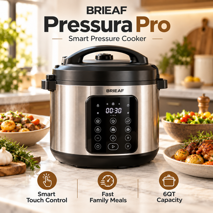 BRIEAF® Pressura Pro 6QT Smart Pressure Cooker – Diamond-Infused Non-Stick Pot, One-Touch Pressure Release, Durable Aluminum Alloy & Energy-Saving Fast Cooking 🌹