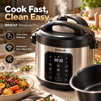 BRIEAF® Pressura Pro 6QT Smart Pressure Cooker – Diamond-Infused Non-Stick Pot, One-Touch Pressure Release, Durable Aluminum Alloy & Energy-Saving Fast Cooking 🌹