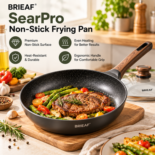 BRIEAF® SearPro Non-Stick Frying Pan – Even Heating, Heat-Resistant Surface, Ergonomic Handle for Omelets, Steaks, Vegetables & Everyday Cooking 🧡