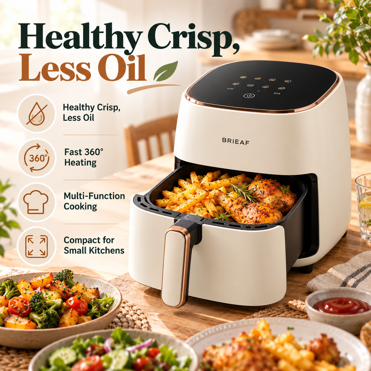 BRIEAF® AirCrisp Pro Compact Air Fryer – 360° Rapid Hot Air Circulation, Oil-Free Cooking & Multi-Function Design for Quick Everyday Meals 🌹
