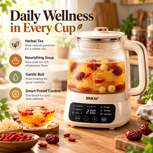 BRIEAF® NourishPot Pro Frosted Glass Health Pot – 24H Keep-Warm, Anti-Dry-Burn Protection & Multi-Function Brewing for Herbal Tea, Soup and Daily Wellness 🌻