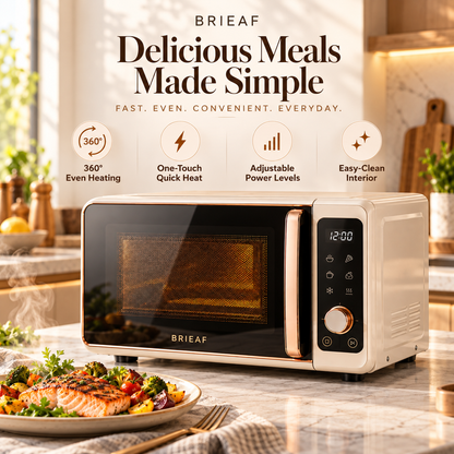 BRIEAF® WavePro Smart Microwave Oven – 360° Even Heating, Adjustable Power, One-Touch Quick Heat, Quiet Operation & Easy-Clean Interior for Everyday Reheating 🥘