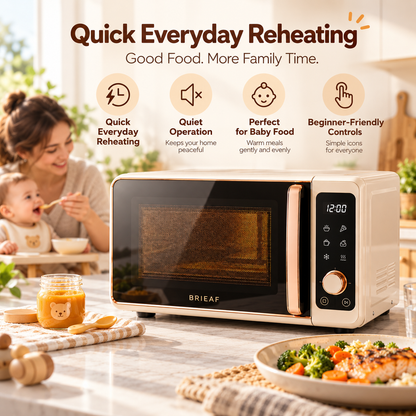 BRIEAF® WavePro Smart Microwave Oven – 360° Even Heating, Adjustable Power, One-Touch Quick Heat, Quiet Operation & Easy-Clean Interior for Everyday Reheating 🥘