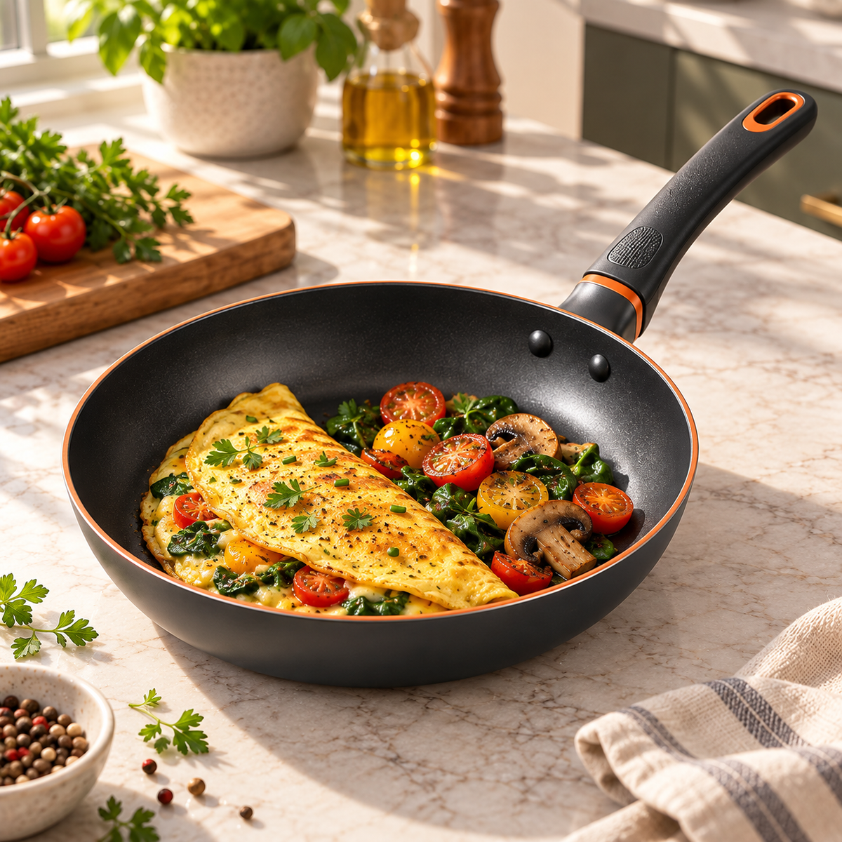 BRIEAF® SearPro Non-Stick Frying Pan – Even Heating, Heat-Resistant Surface, Ergonomic Handle for Omelets, Steaks, Vegetables & Everyday Cooking 🧡