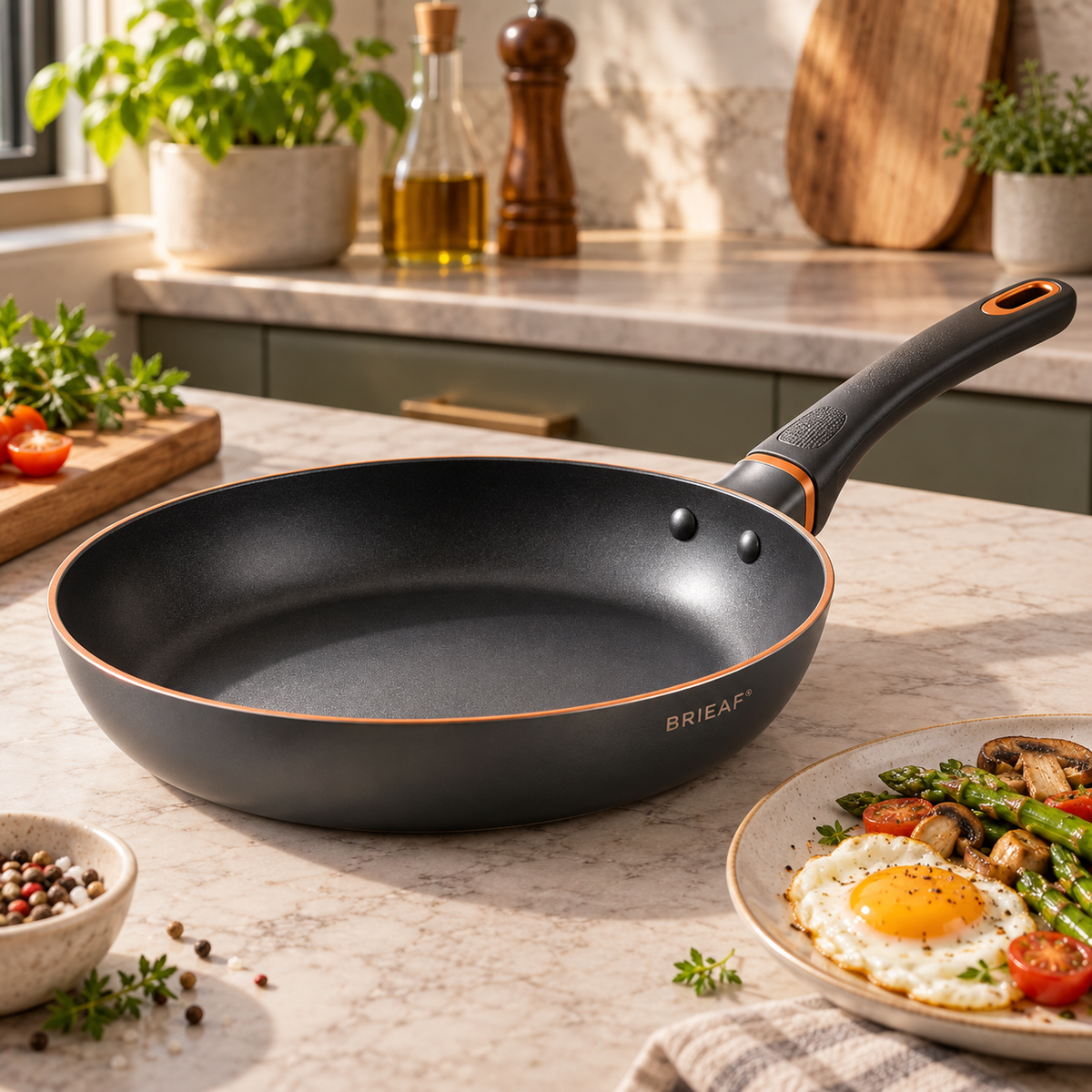BRIEAF® SearPro Non-Stick Frying Pan – Even Heating, Heat-Resistant Surface, Ergonomic Handle for Omelets, Steaks, Vegetables & Everyday Cooking 🧡