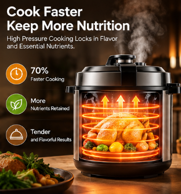 BRIEAF® Pressura Pro 6QT Smart Pressure Cooker – Diamond-Infused Non-Stick Pot, One-Touch Pressure Release, Durable Aluminum Alloy & Energy-Saving Fast Cooking 🌹