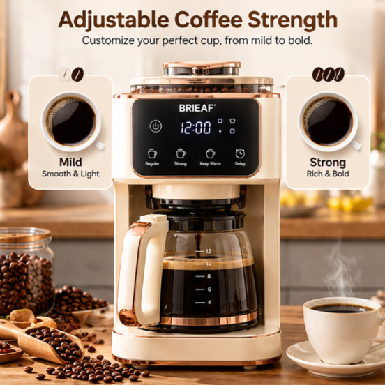 BRIEAF® BrewPro Smart Coffee Maker – One-Touch Brewing, Adjustable Strength, Removable Brew Head, Quiet Energy-Saving Operation & Easy-Clean Design for Home and Office ☕